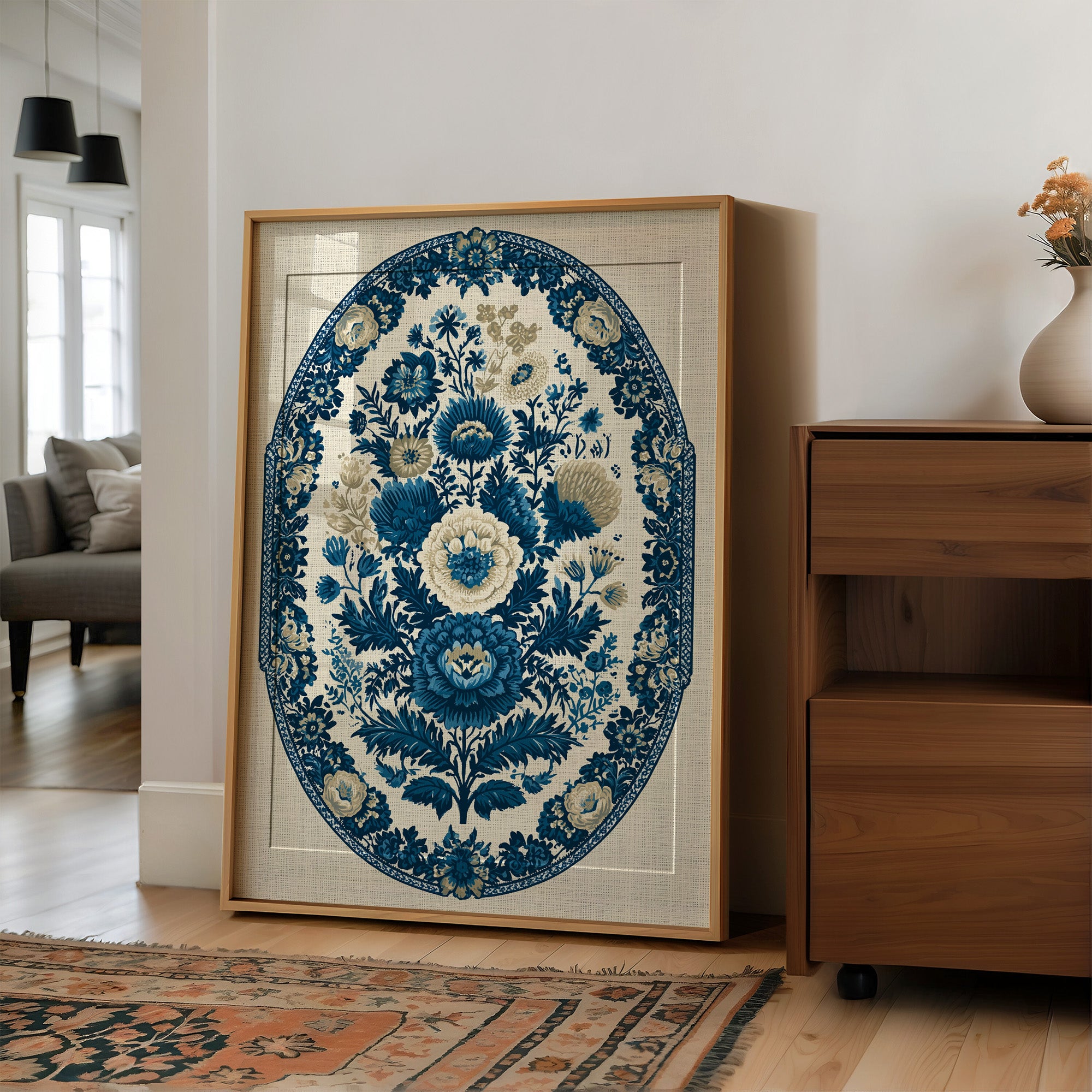 Indigo Porcelain Floral Medallion