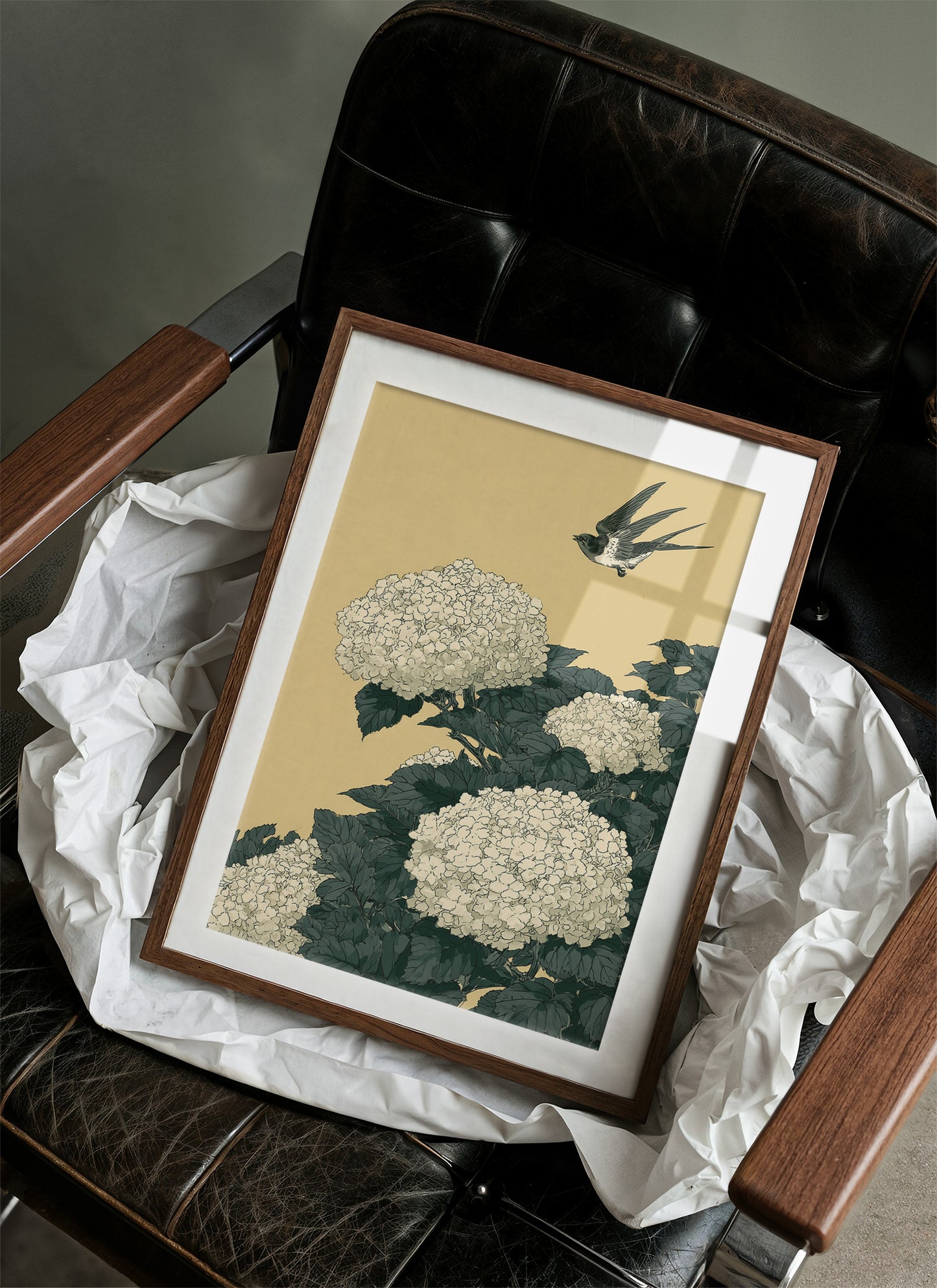 Swallow Over Golden Hydrangea