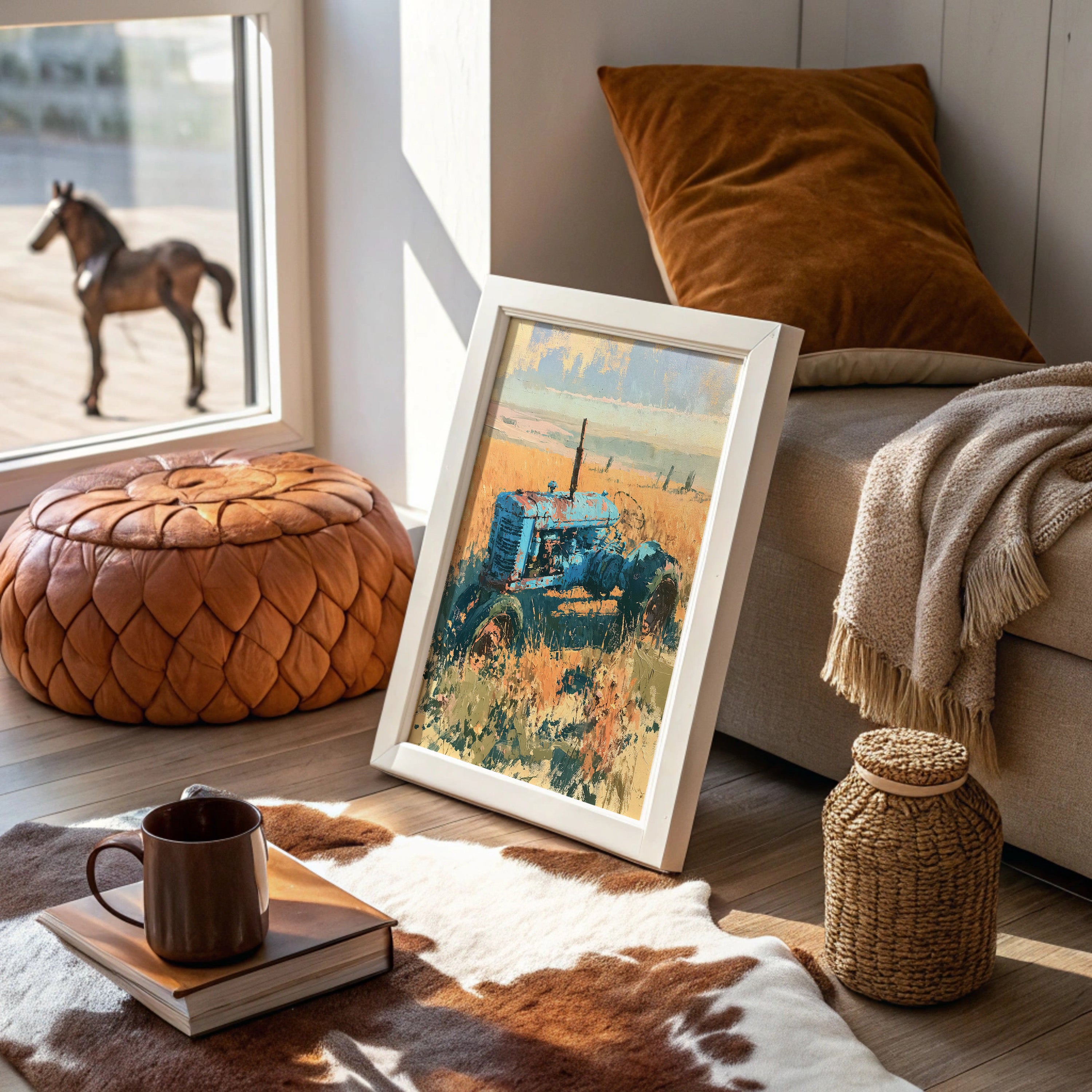 Faded Blue: Tractor Lost in Golden Grass