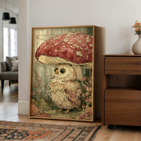 Toadstool Hideaway: Curious Owl Close-Up
