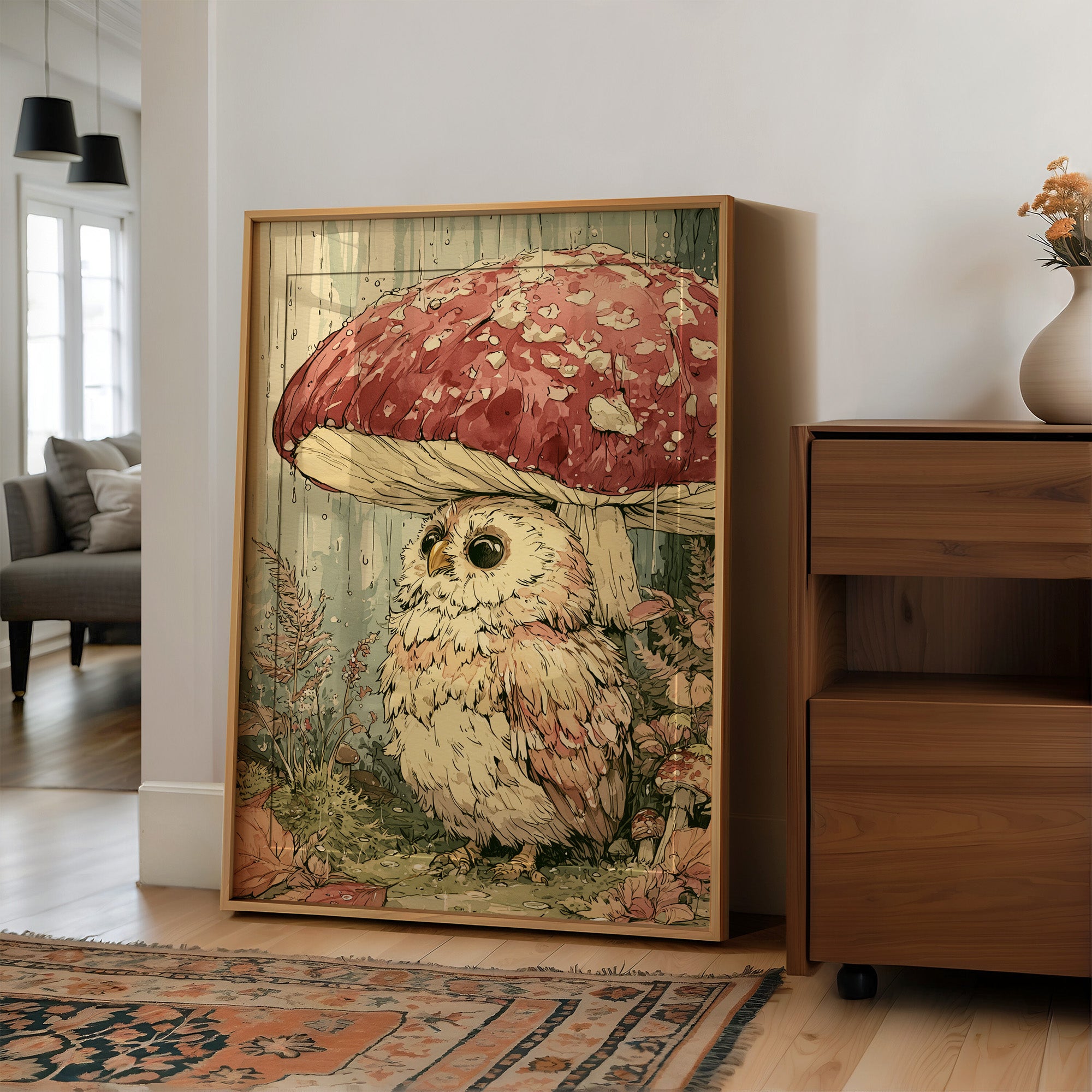 Toadstool Hideaway: Curious Owl Close-Up