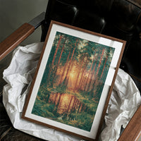 Golden Hour Reflections: Pine Forest at Sunset