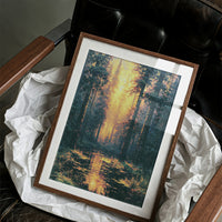 Blazing Grove: Impasto Forest Stream at Sunset