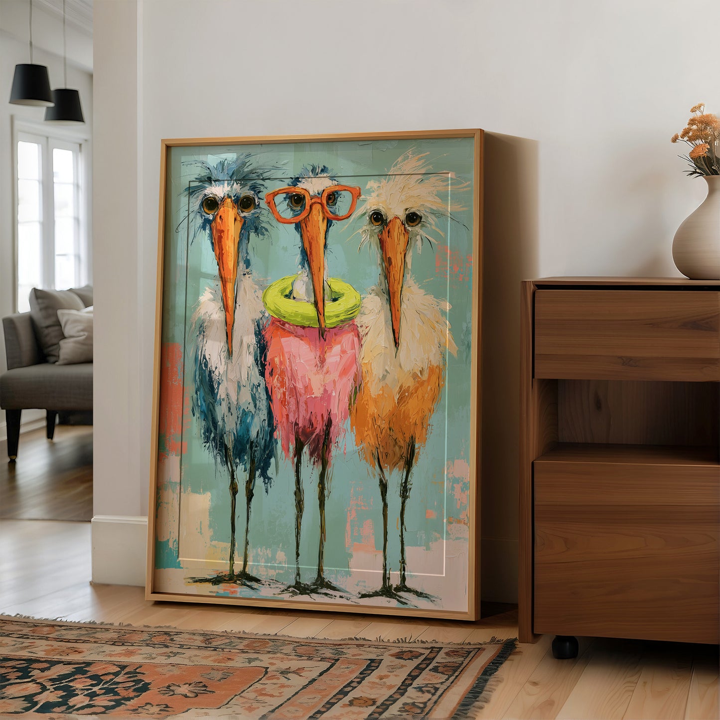 Nerdy Bird Trio: Storks in Sweaters and Specs