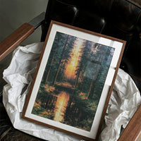 Into the Blaze: Shadowed Forest at Sunset