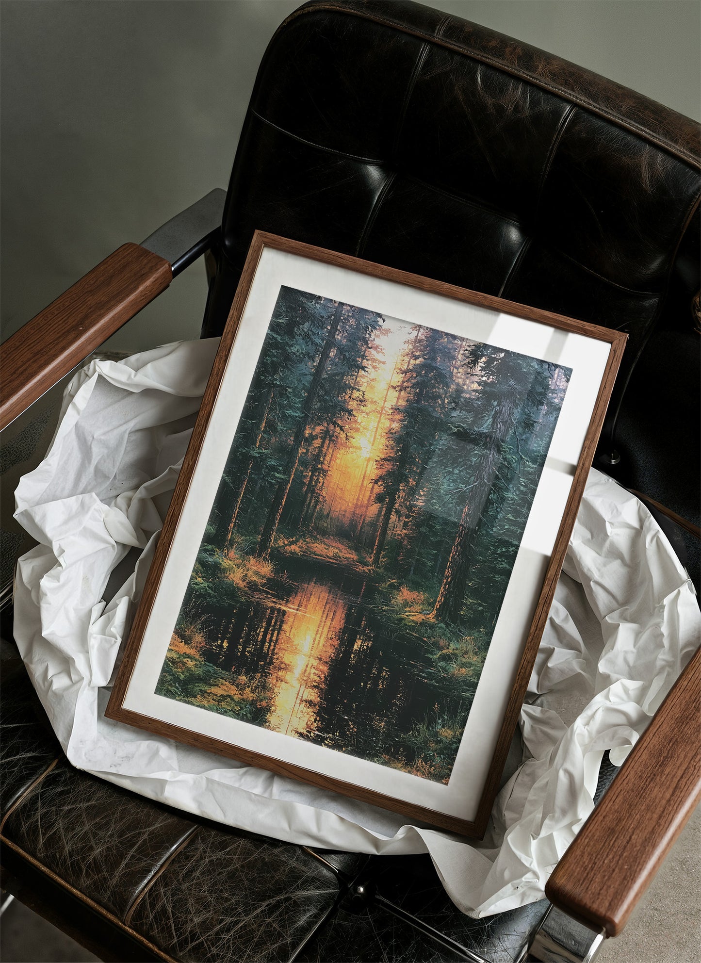 Into the Blaze: Shadowed Forest at Sunset