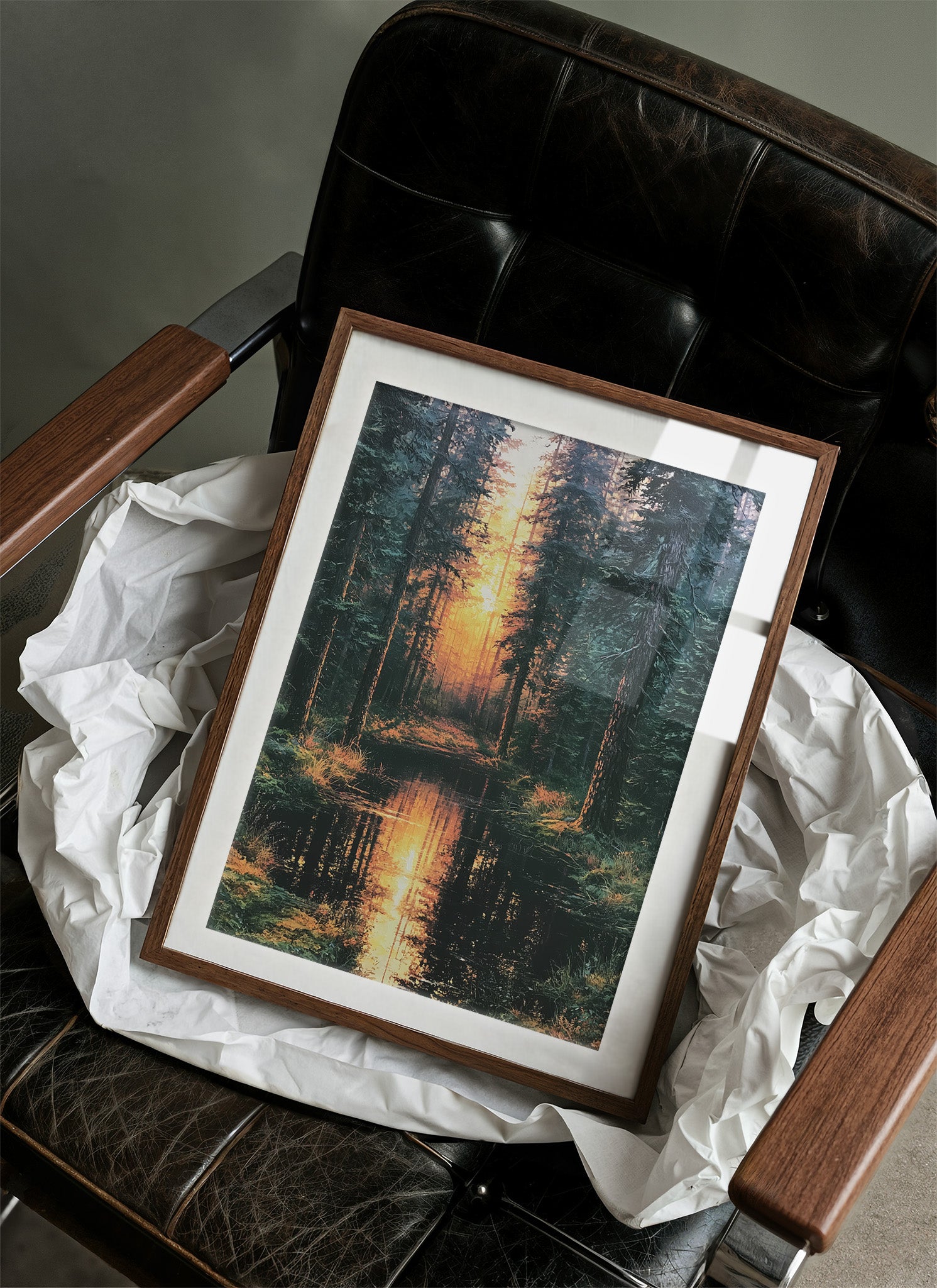 Into the Blaze: Shadowed Forest at Sunset