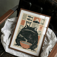 Ramen Toad: A Woodblock Frog's Feast
