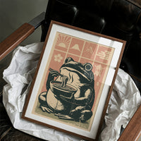Steamy Ramen Toad: A Woodblock Frog's Slurp