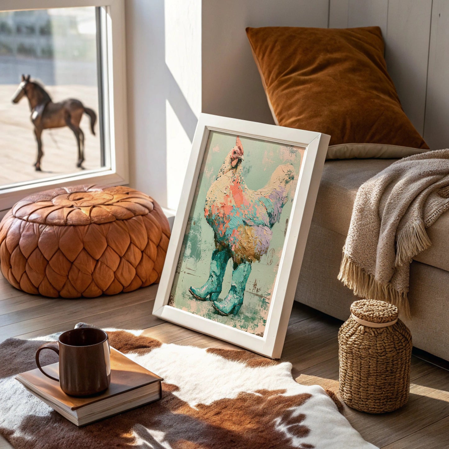 Gilded Feathers: The Rooster's Turquoise Strut