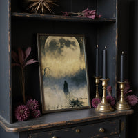 Lost in the Fog: Distant Figure and Moon