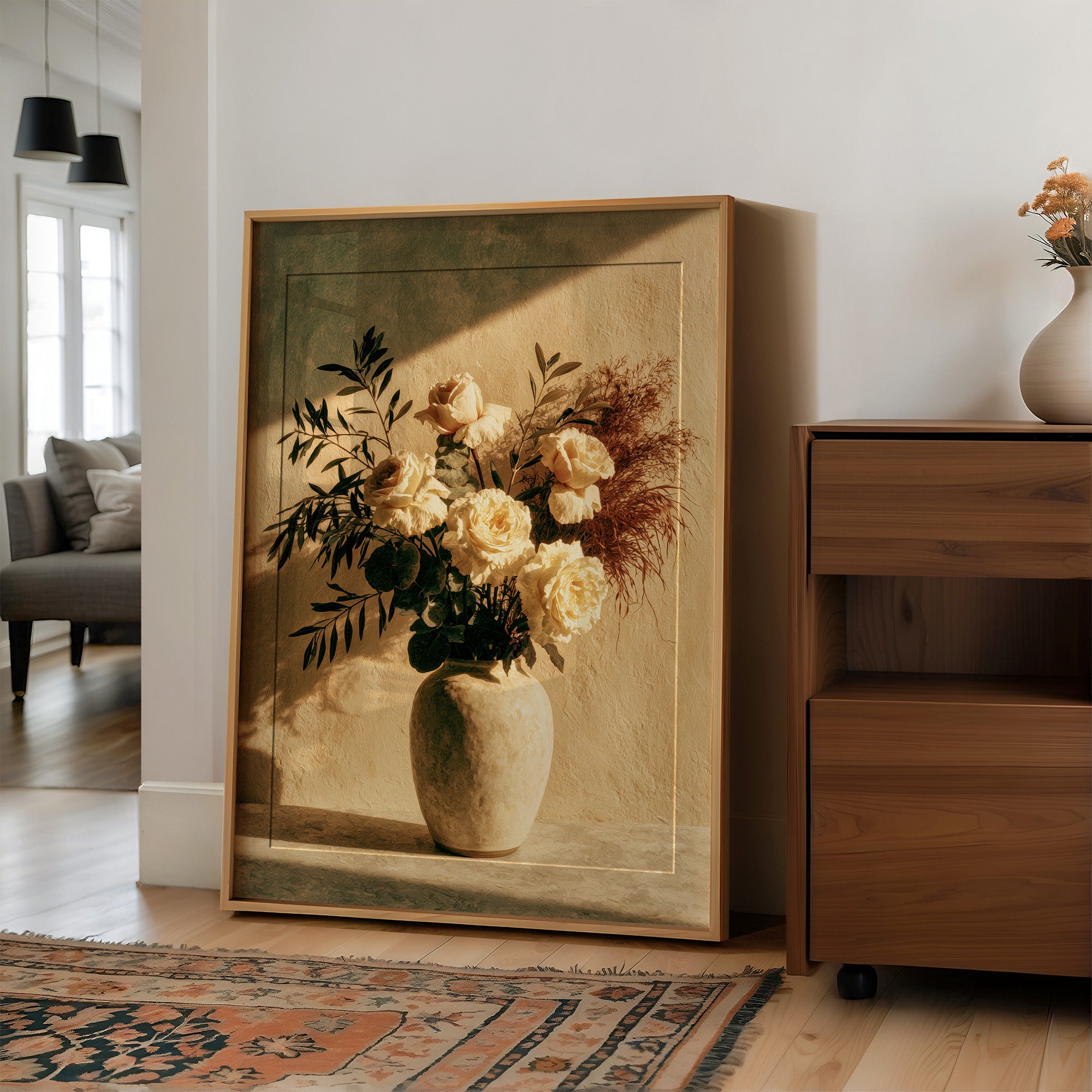 Cream Roses in Golden Shadow