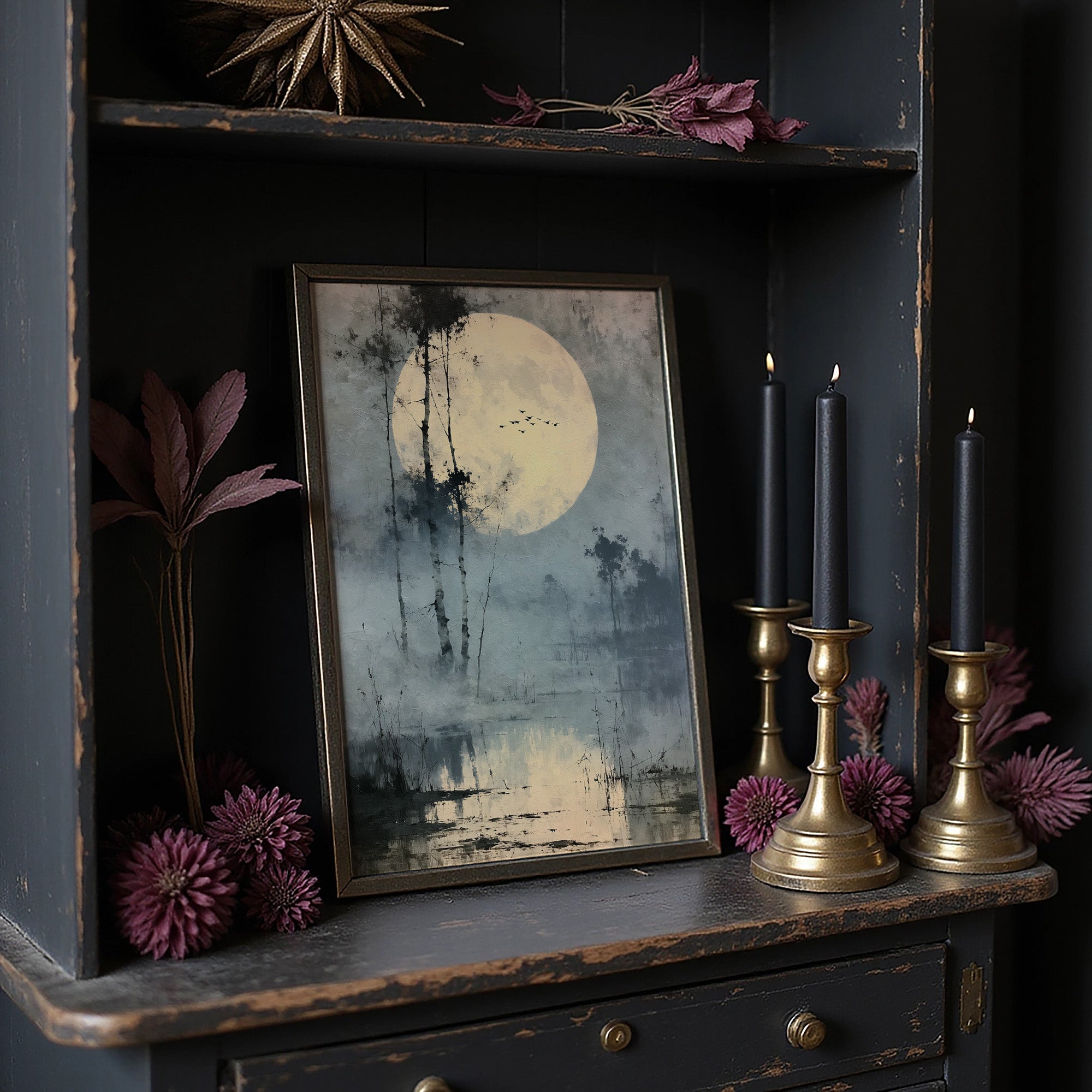 Low Moon Over Birch Marsh