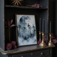 Ice Blue Moon Through Birch Fog
