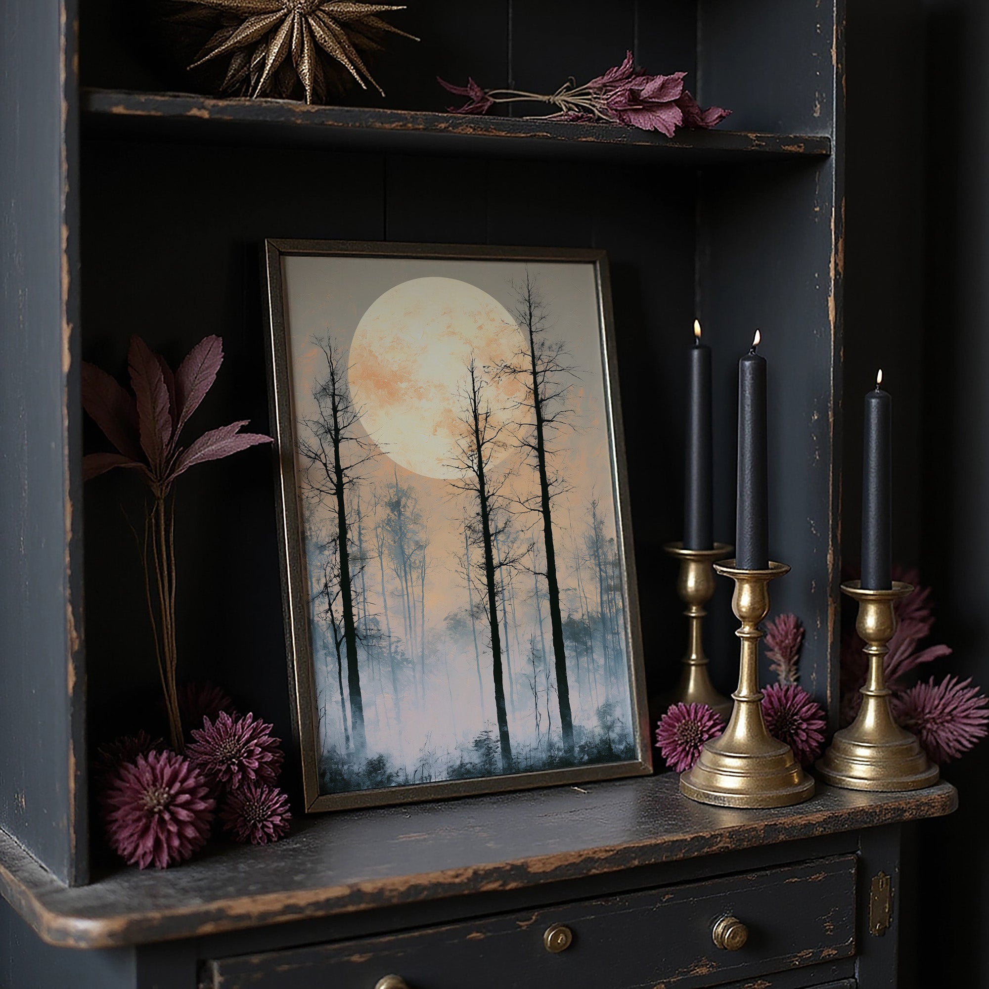 Peach Moon Over Bare Branches