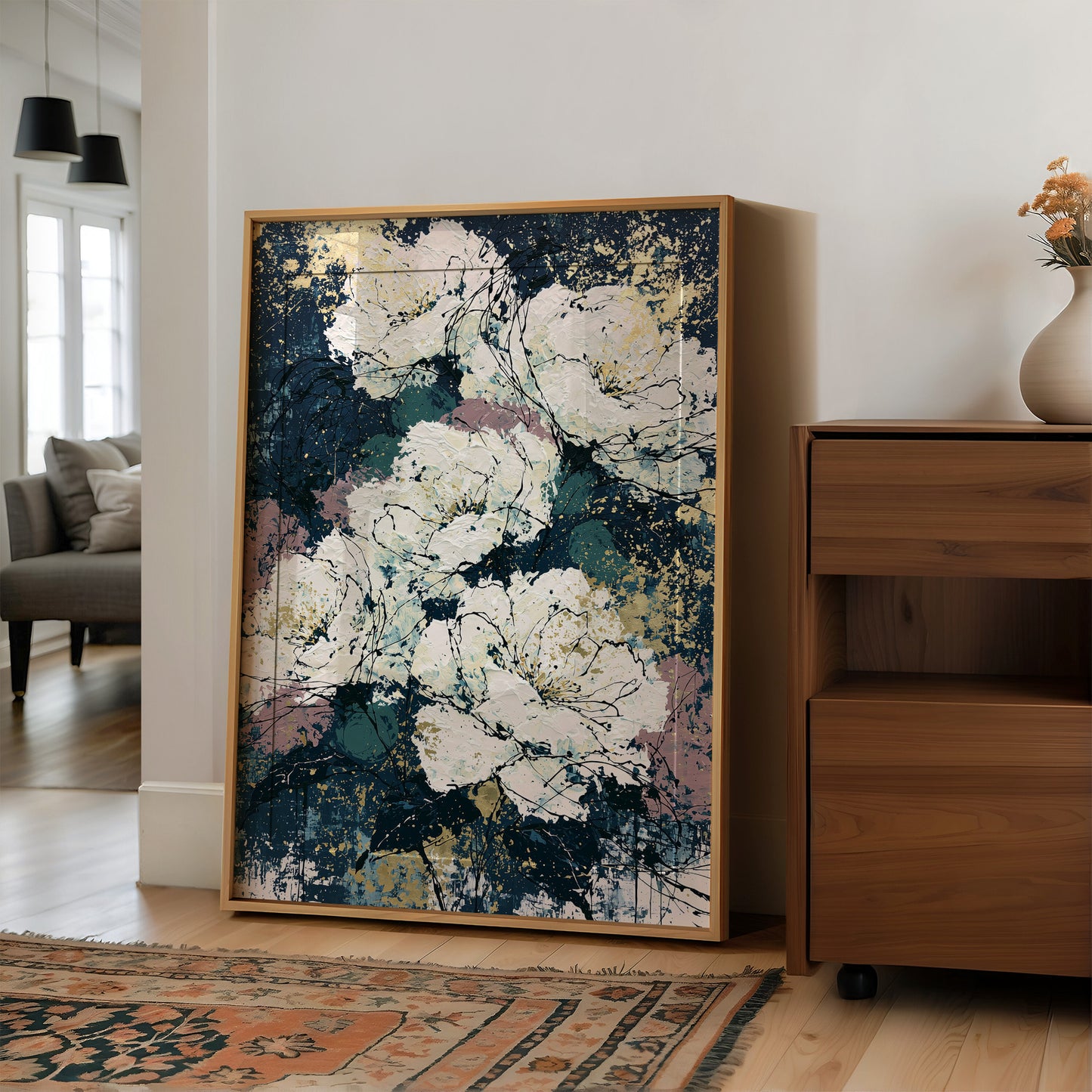 Midnight Blooms in Gold Leaf