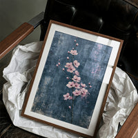 Pink Blossoms on Weathered Denim Blue