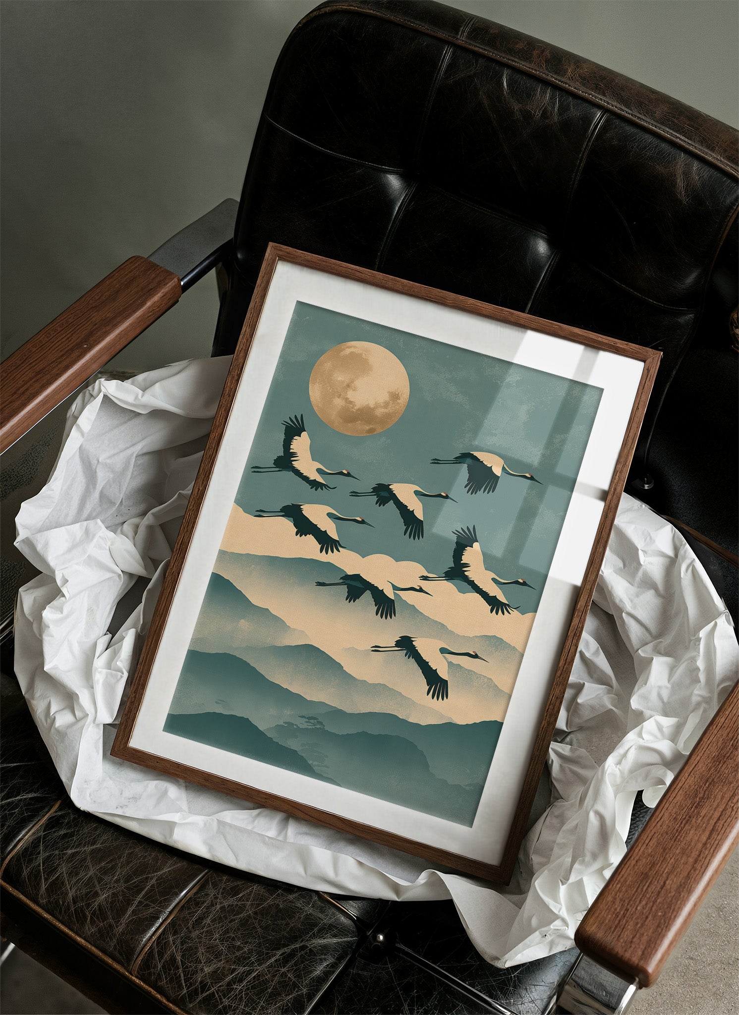 Cranes Over Misted Peaks