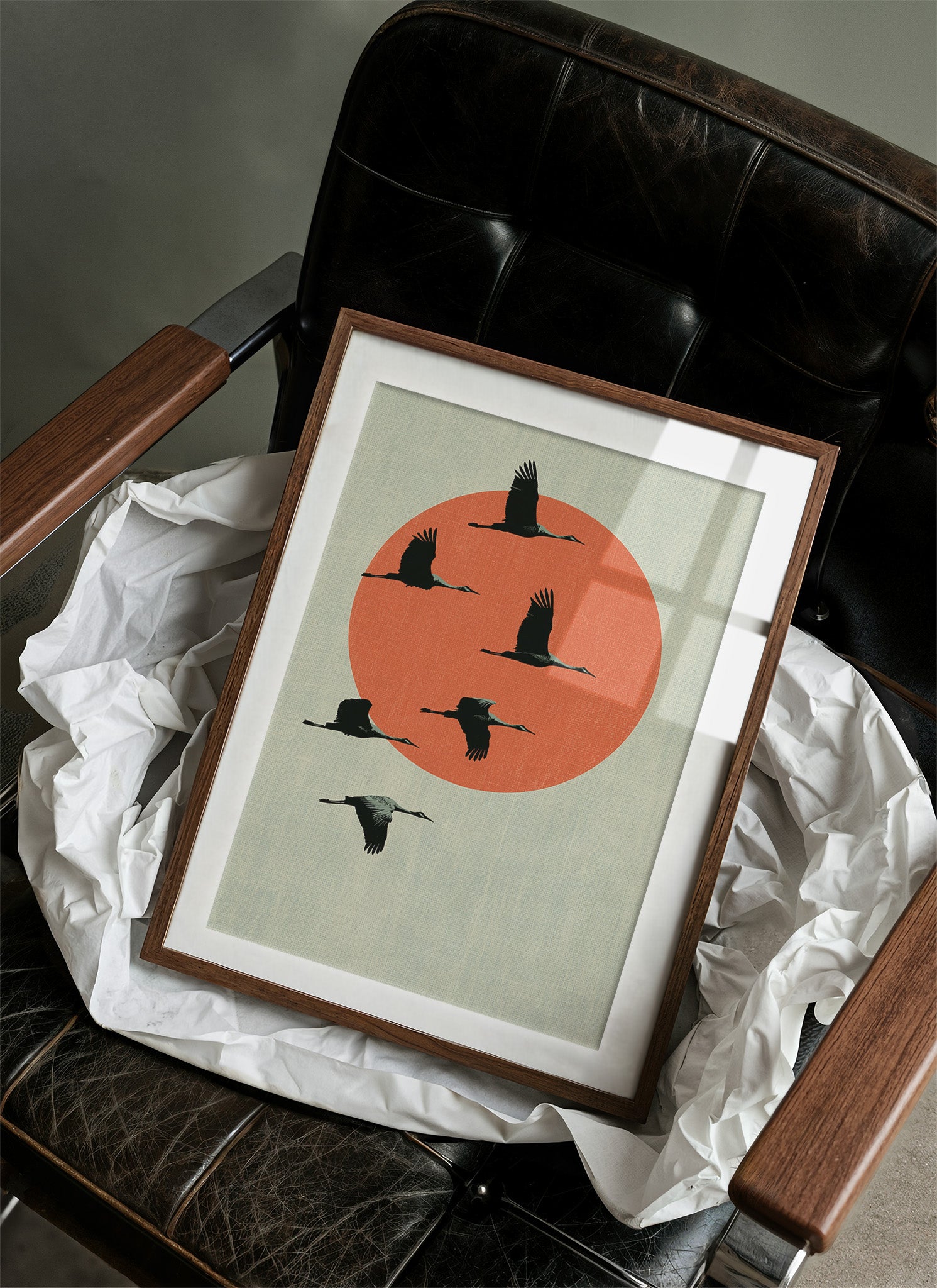 Cranes Across a Red Sun
