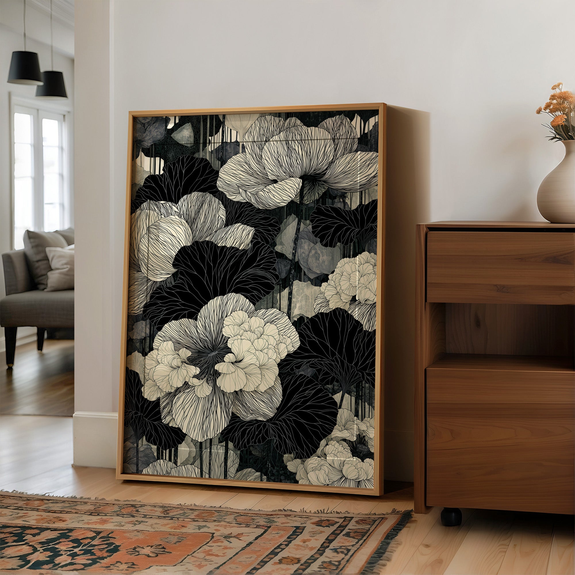 Poppies in Fine Black Ink