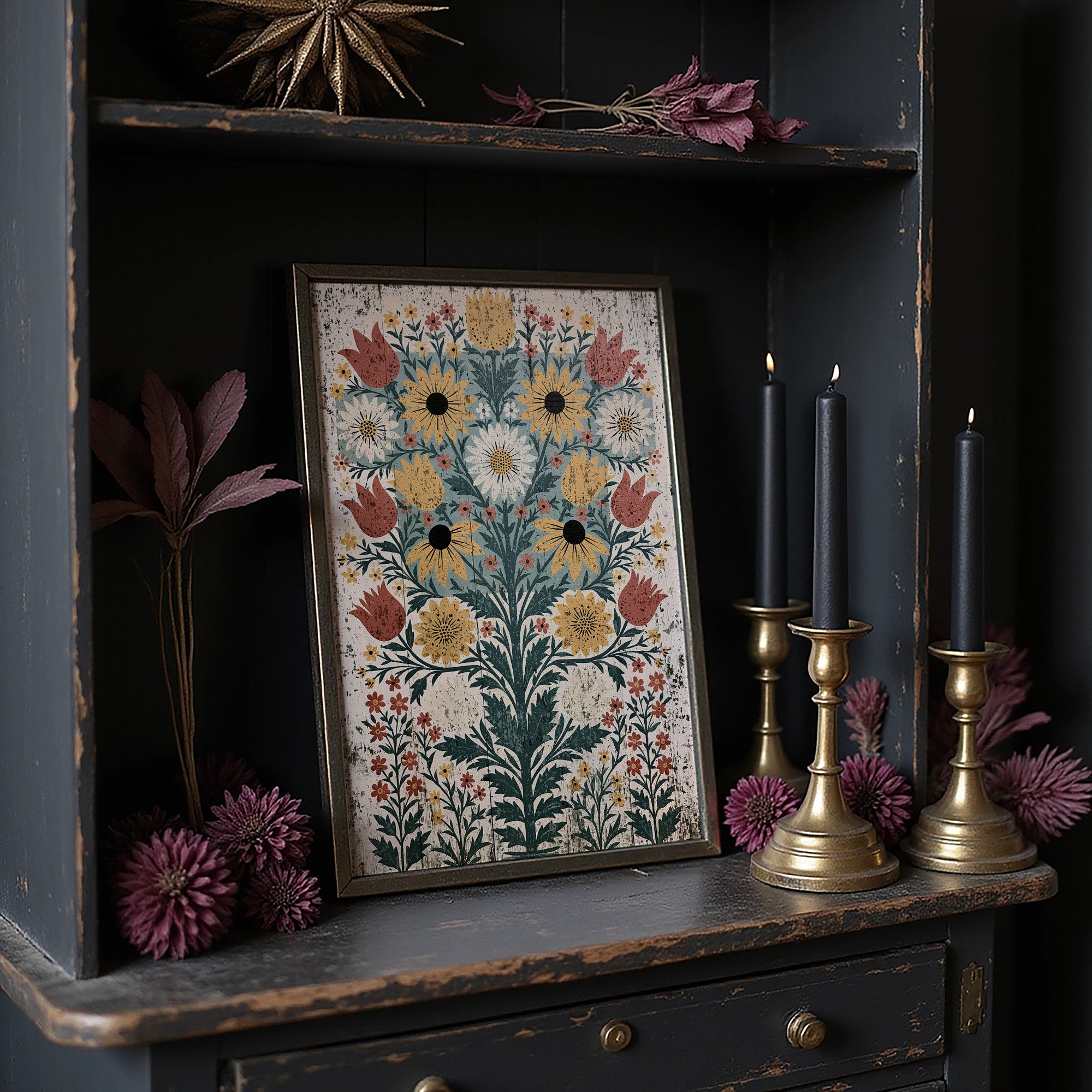 Black-Eyed Susans on Weathered Wood