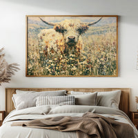 Highland Cow in Wildflowers
