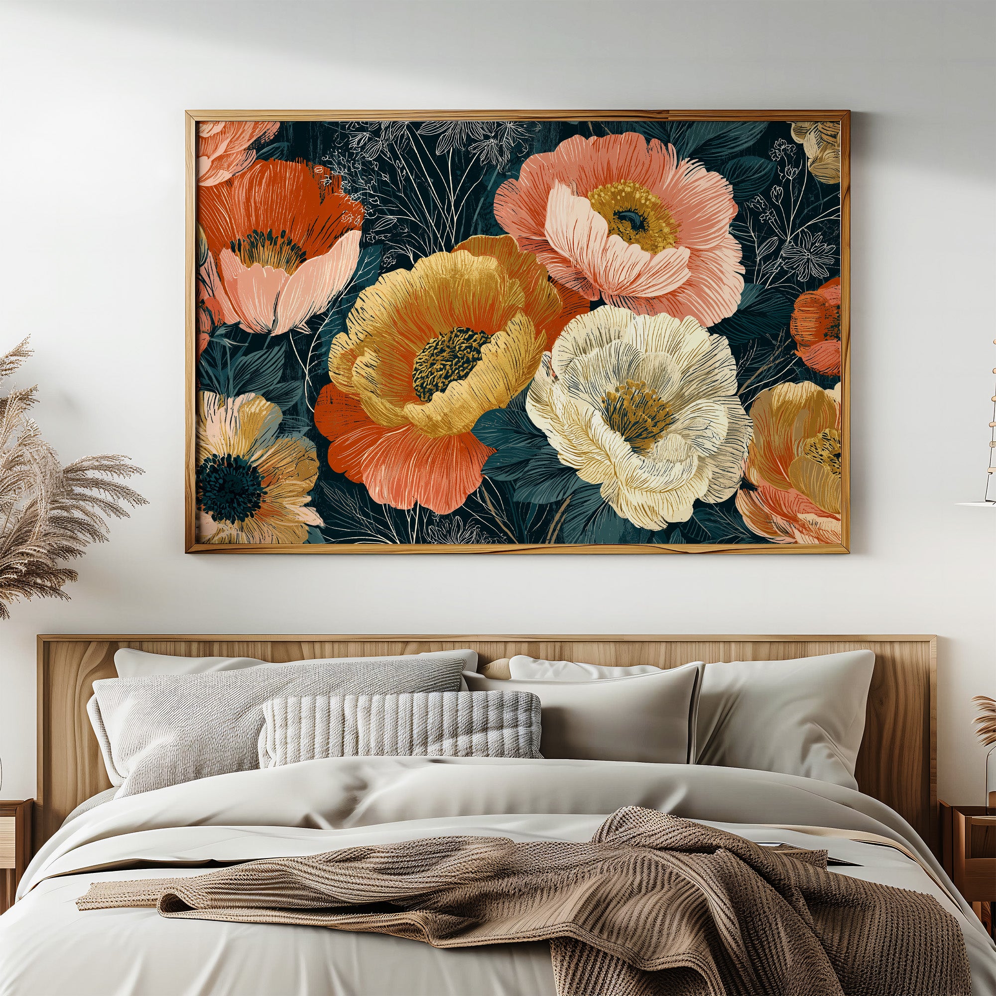 Anemones in Full Bloom, Dark Botanical