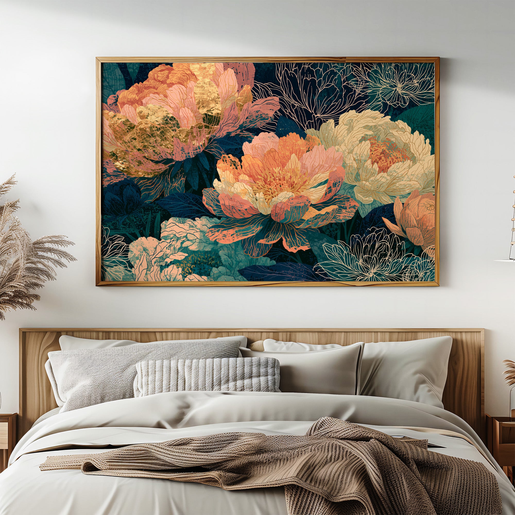 Peonies in Copper and Teal
