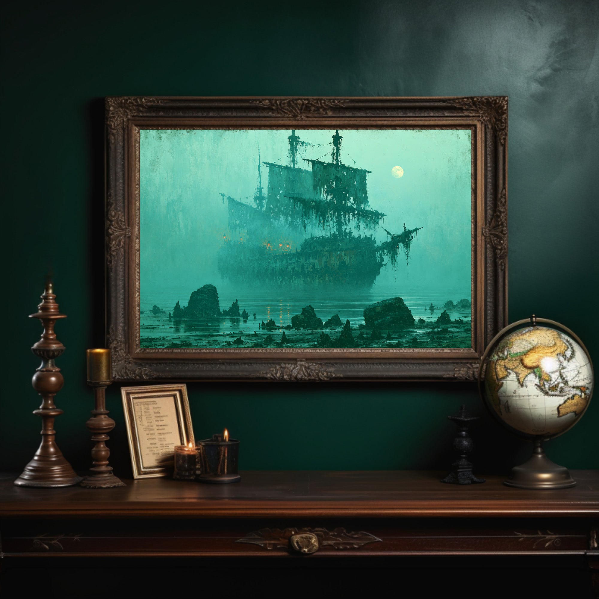 Ghost Ship Under Full Moon