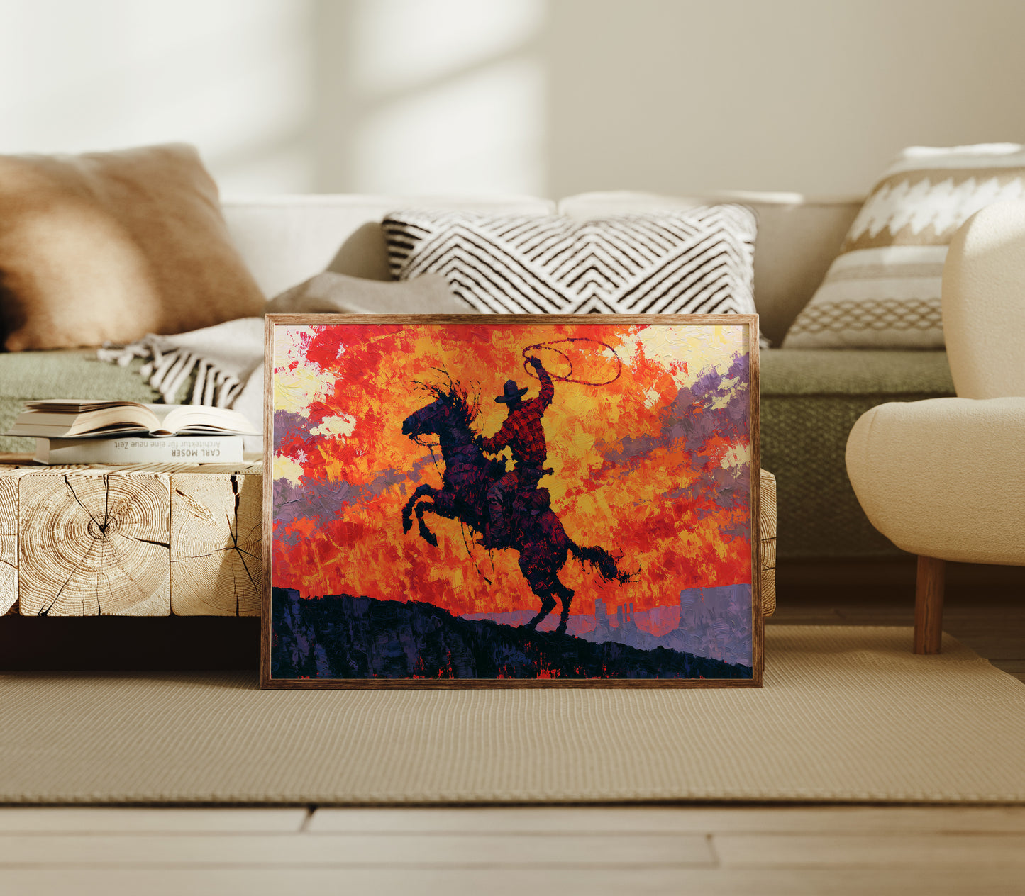 Rearing Cowboy, Desert Sunset Blaze