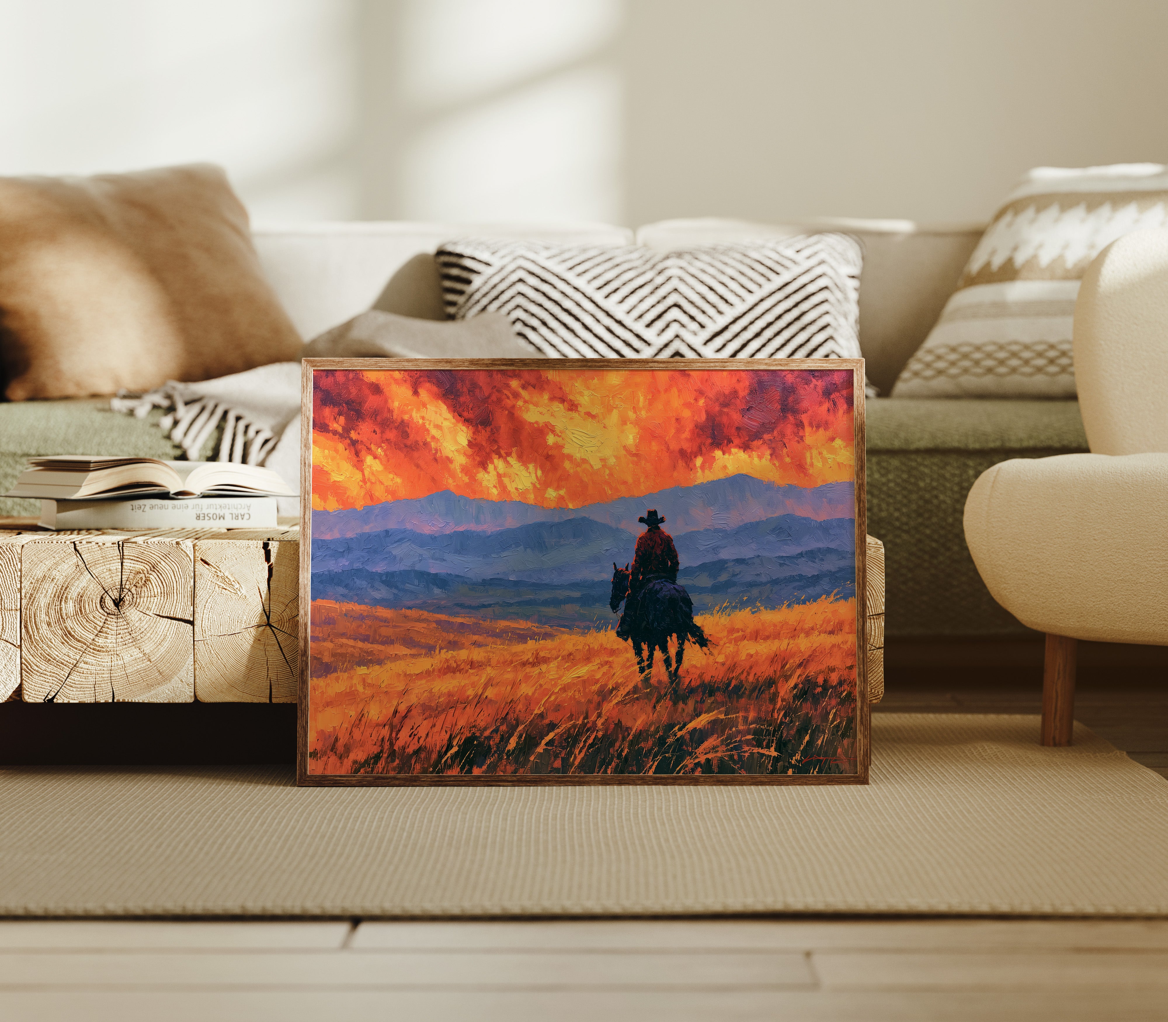 Cowboy Beneath the Crimson Sky