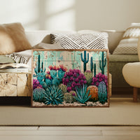 Turquoise Cactus and Fuchsia Blooms
