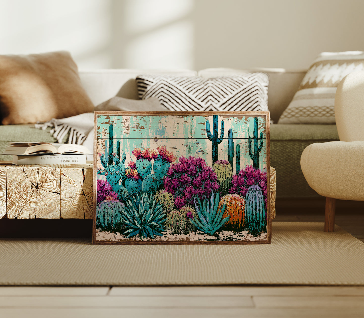 Turquoise Cactus and Fuchsia Blooms