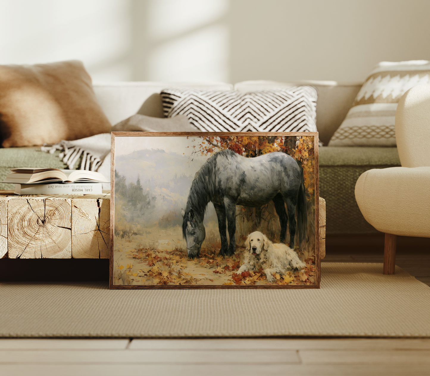 Grey Mare and Golden Retriever, Autumn