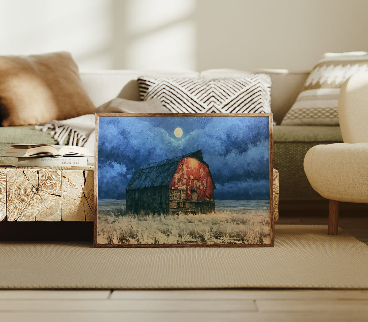 Old Red Barn Under Moonlight