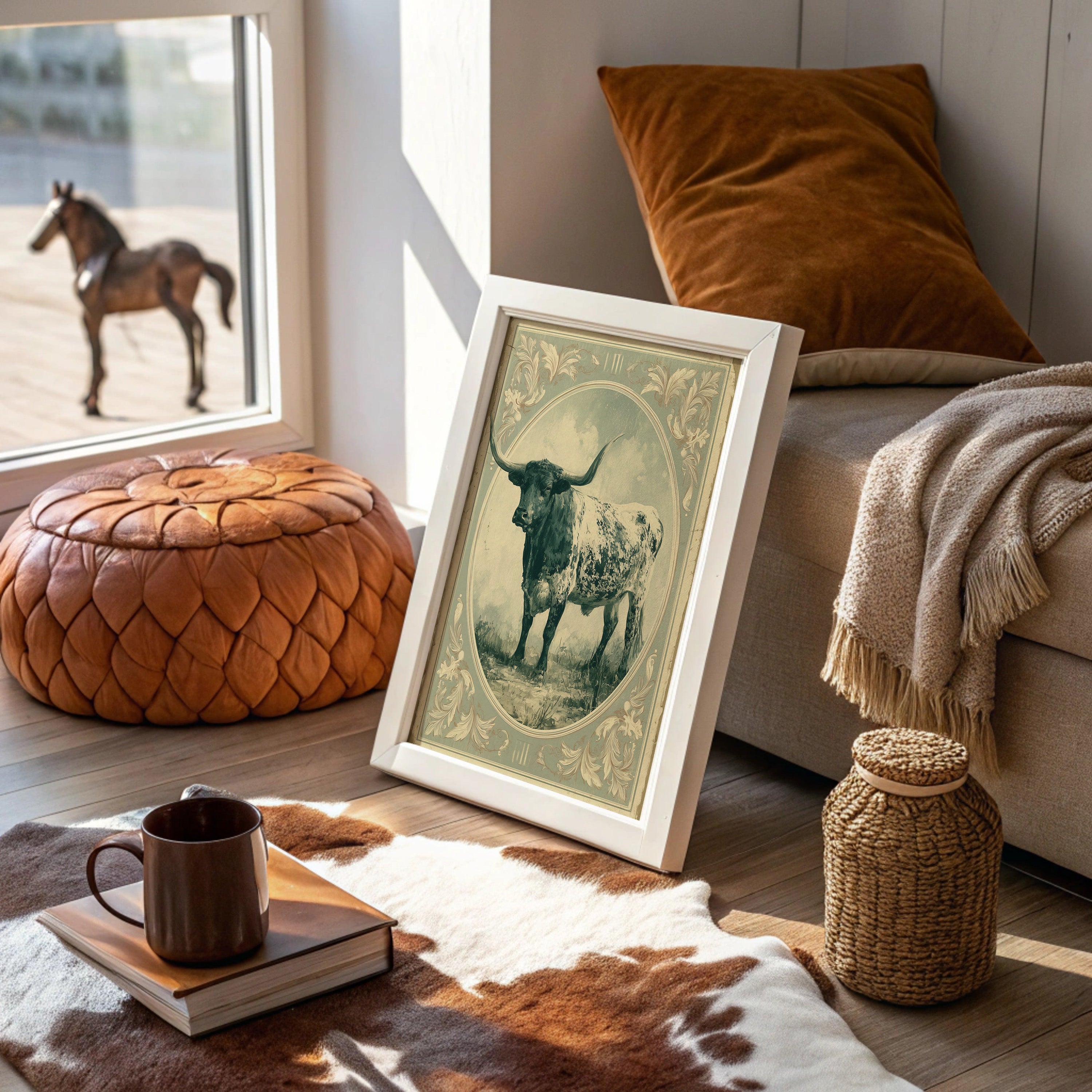 Longhorn in Antique Frame