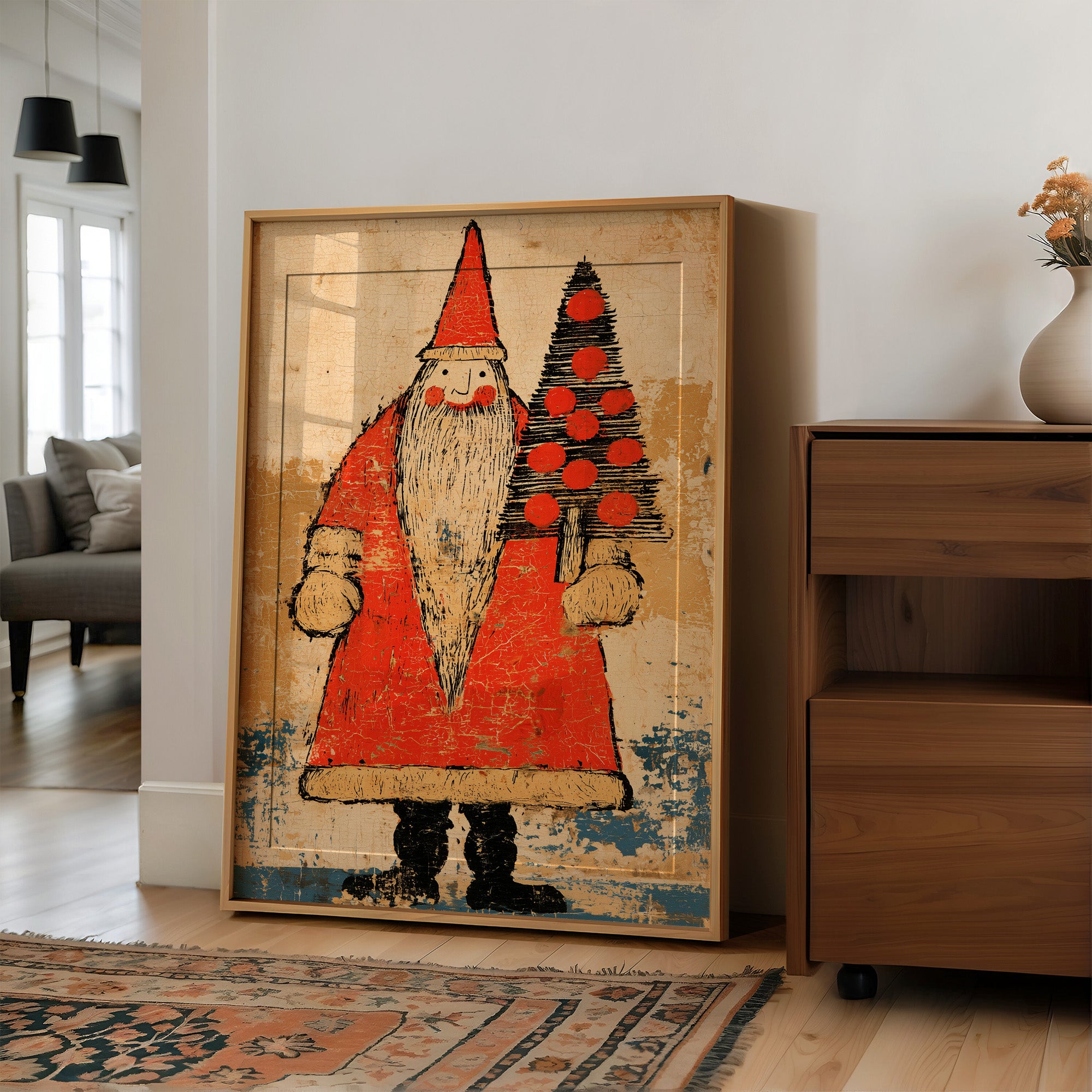 Primitive Santa & Tree