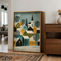 Snowy Village in Mustard & Teal