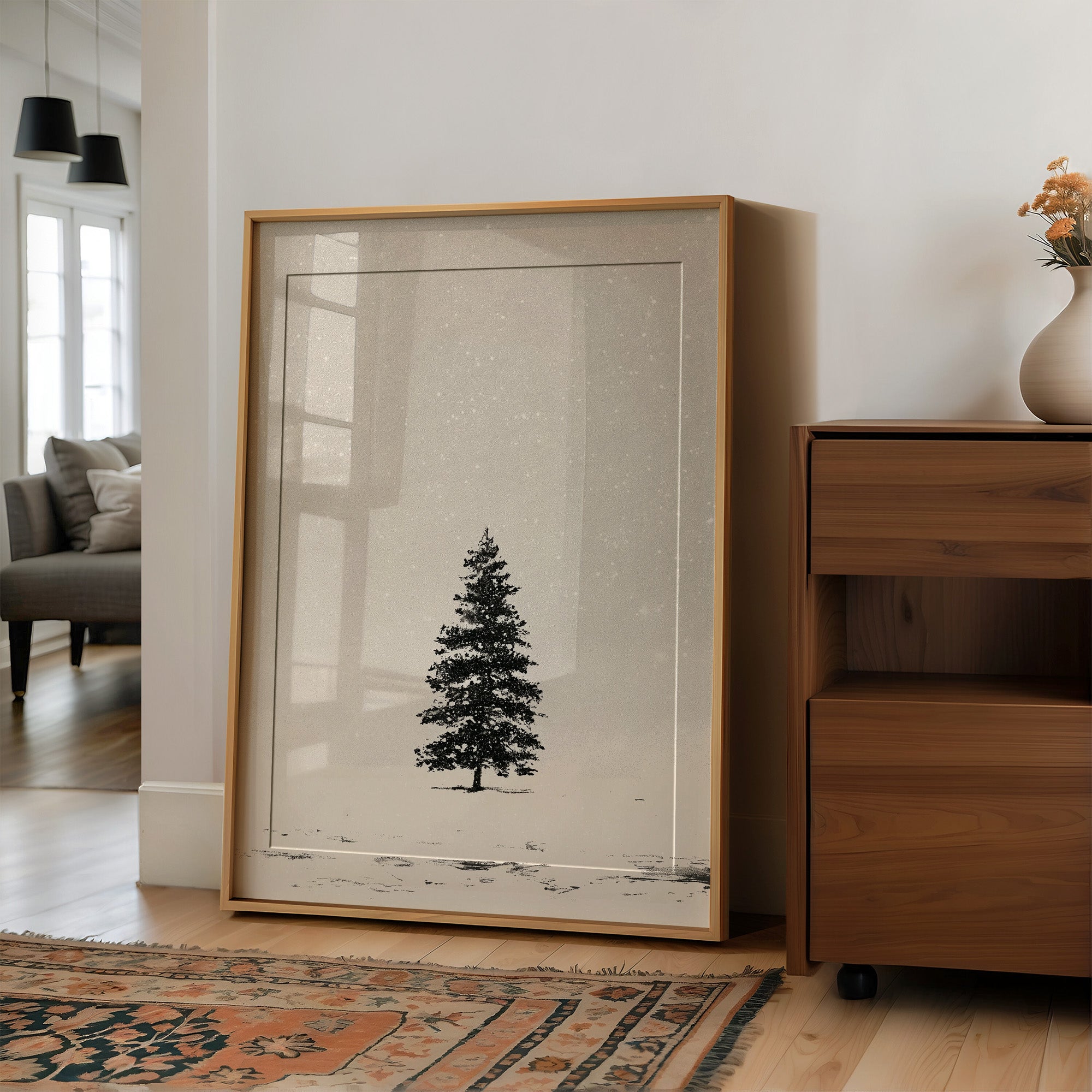 Solitary Pine in Snowfall