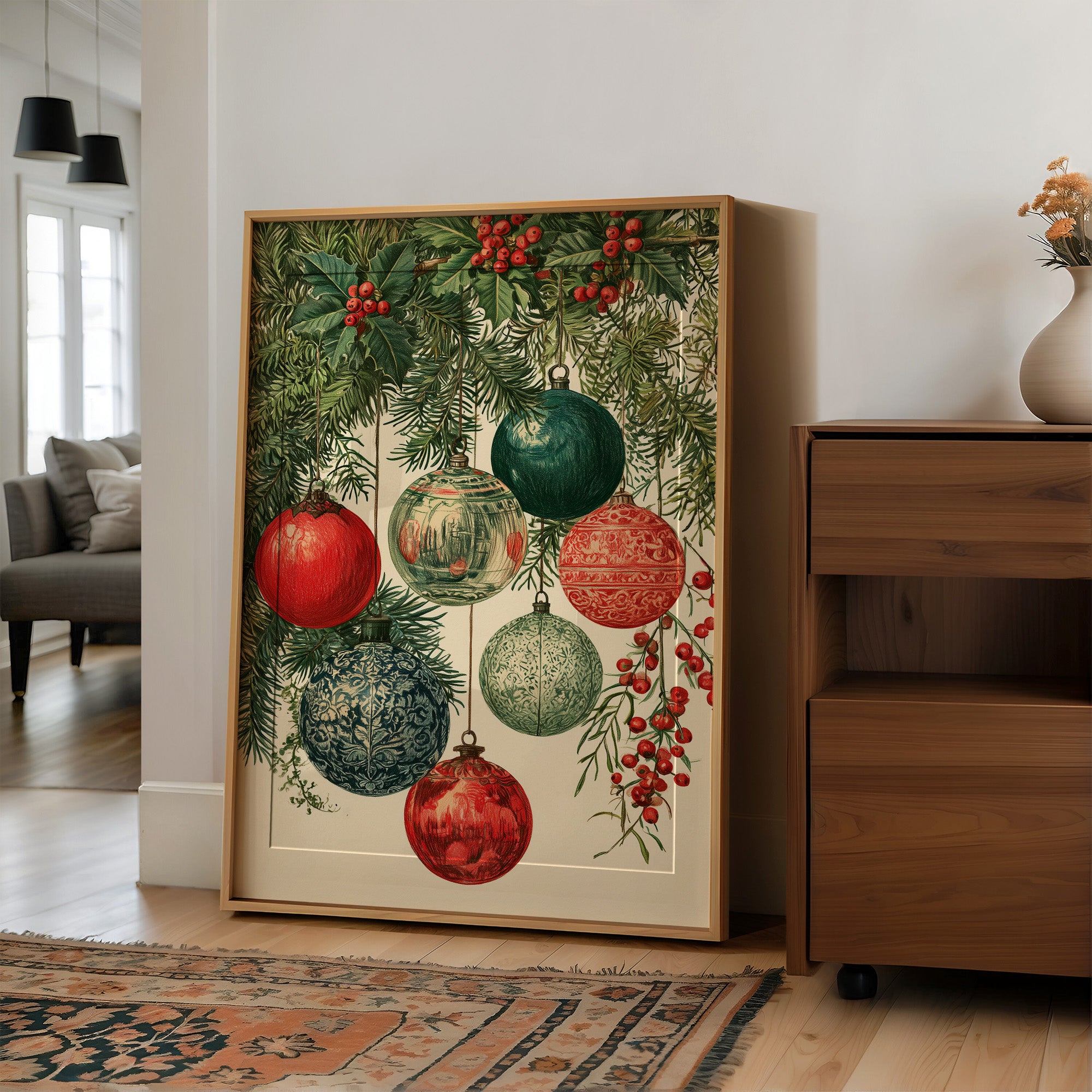 Vintage Glass Ornaments & Holly