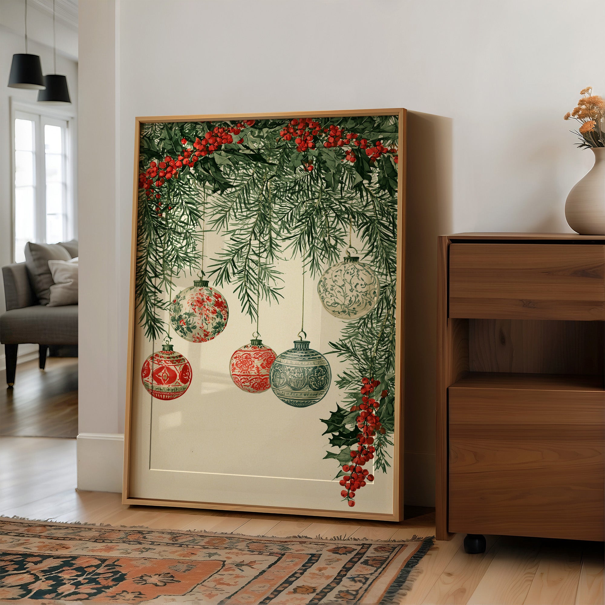Patterned Baubles, Holly Framed