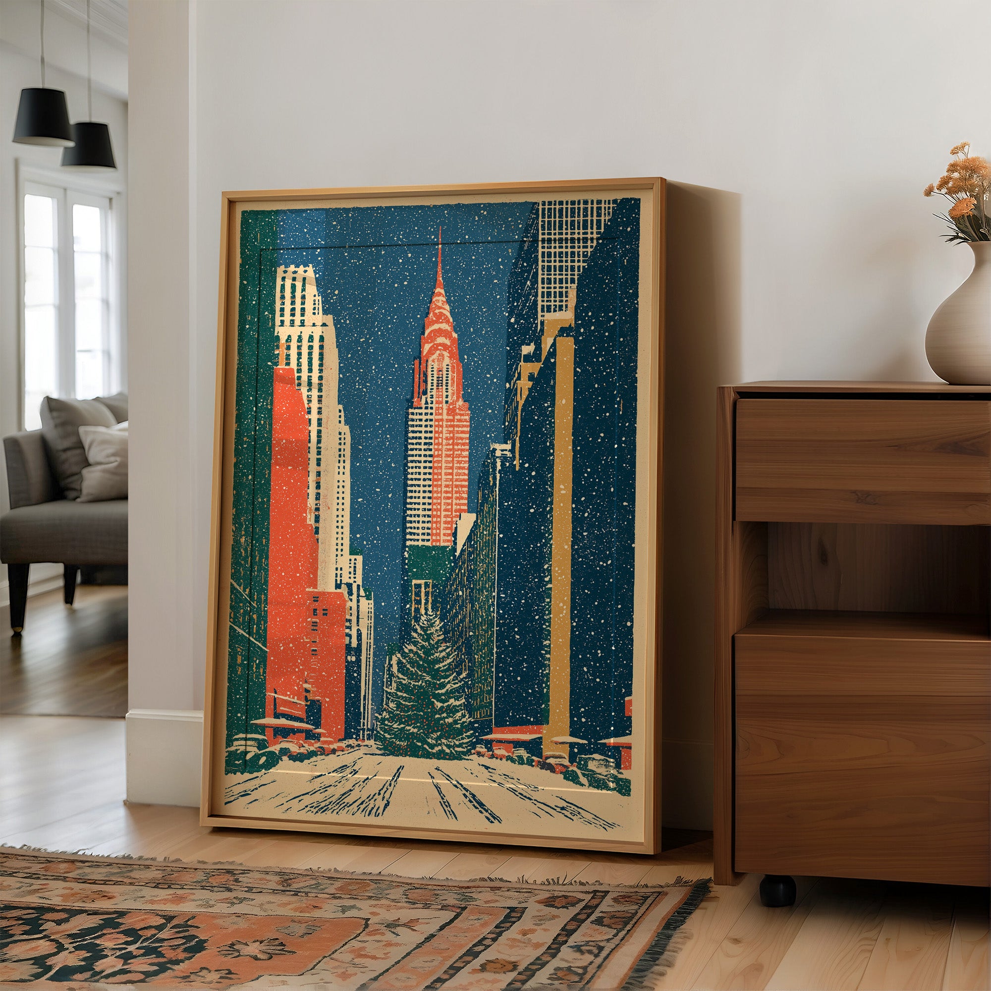 Snowy New York Skyline Christmas