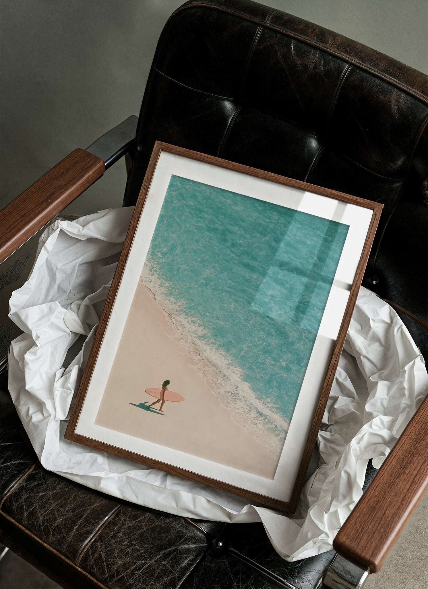 Aerial Surfer Turquoise Shoreline