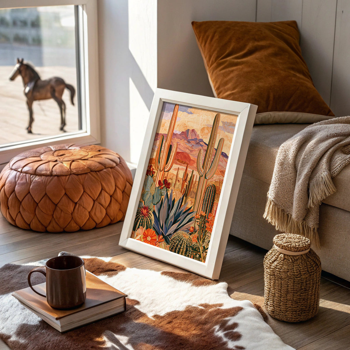 Purple Peaks, Orange Blossoms, Two Saguaros