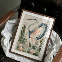 Heron Stretching Toward The Lilies