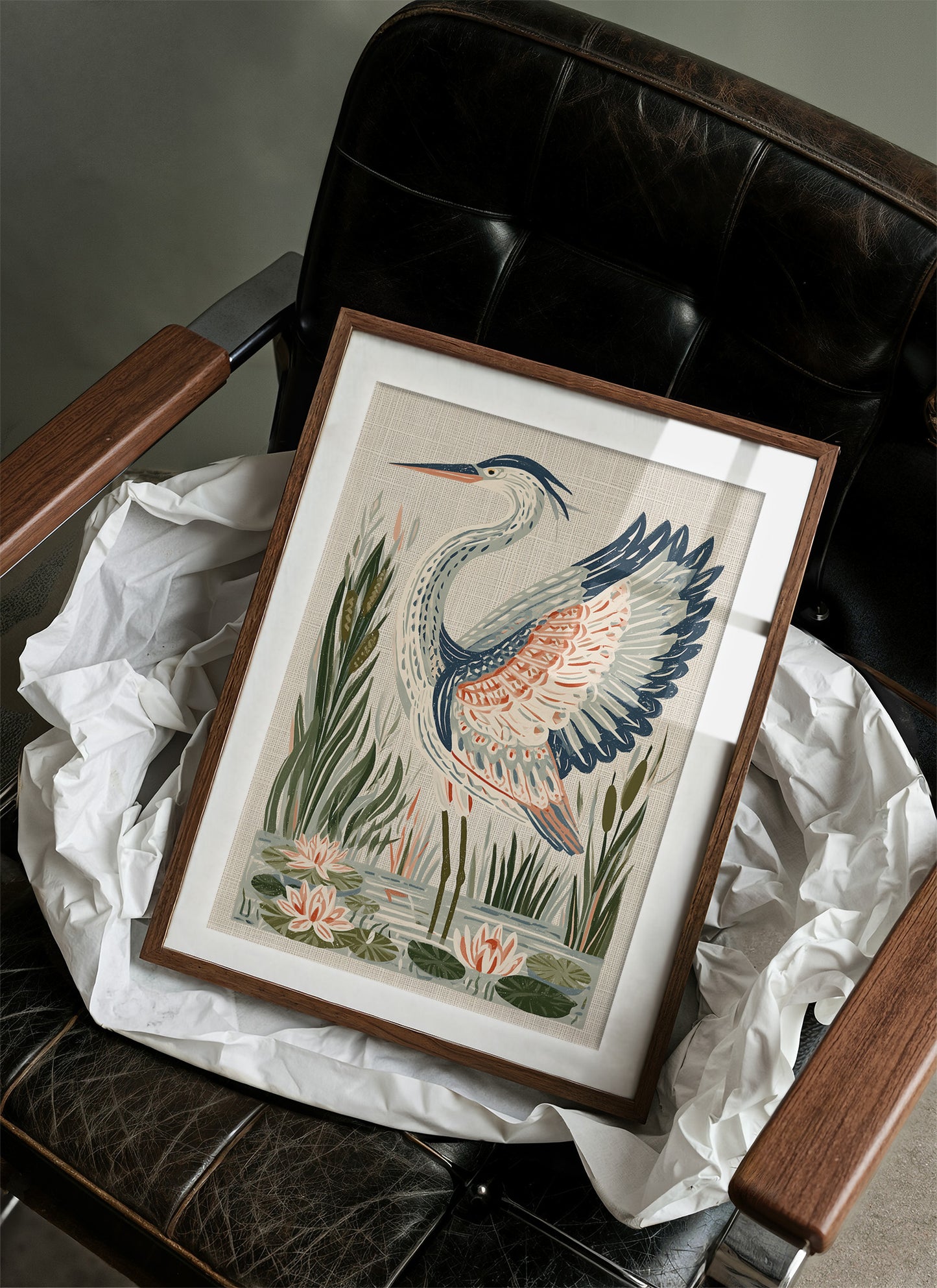 Heron Stretching Toward The Lilies
