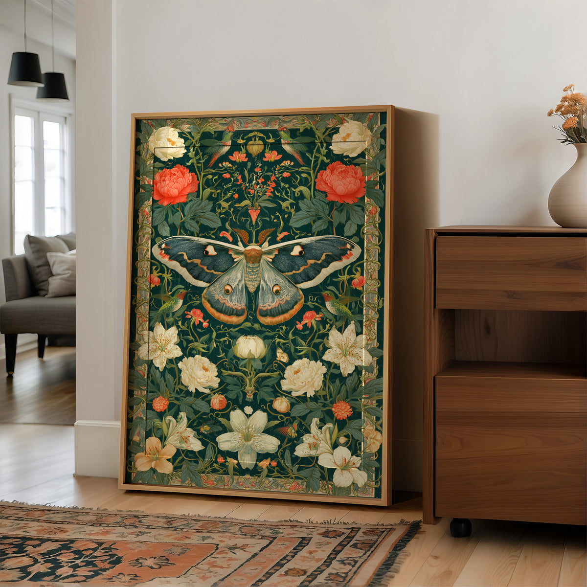 Emperor Moth Presides Over the Peonies