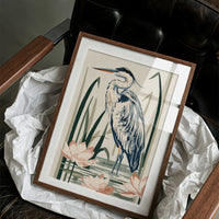 Blue Heron Among Lotus