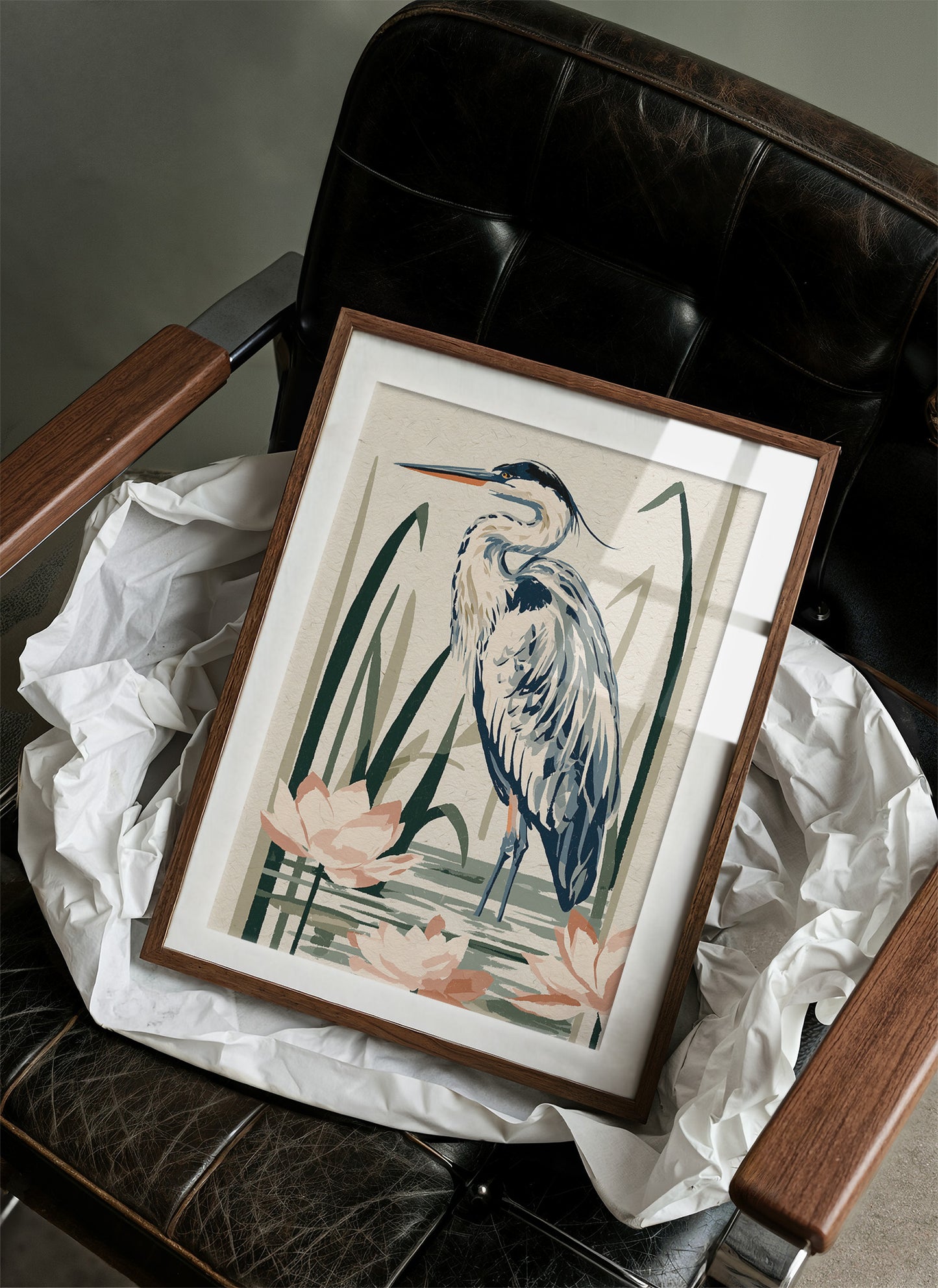 Blue Heron Among Lotus