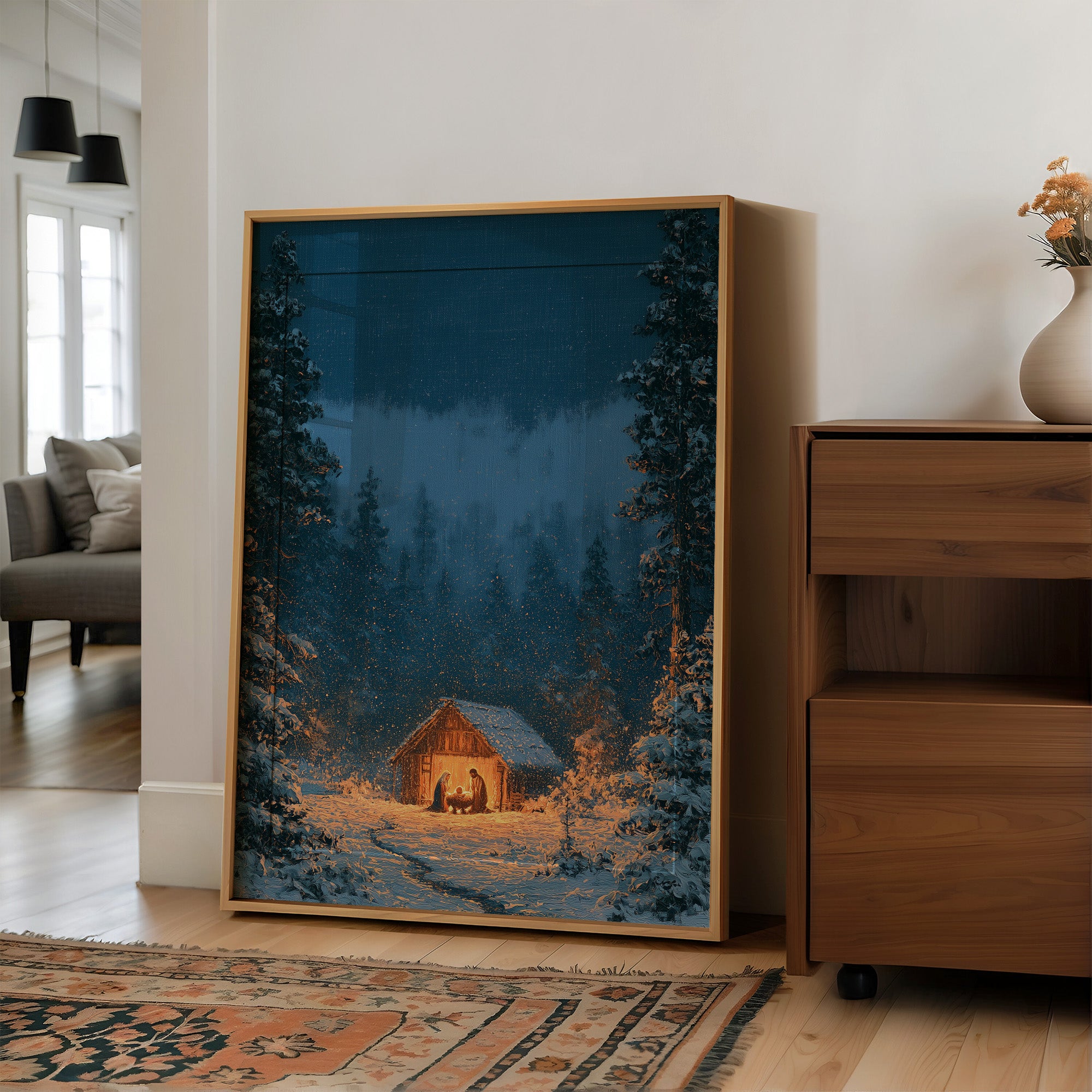 Manger in the Snowy Pines